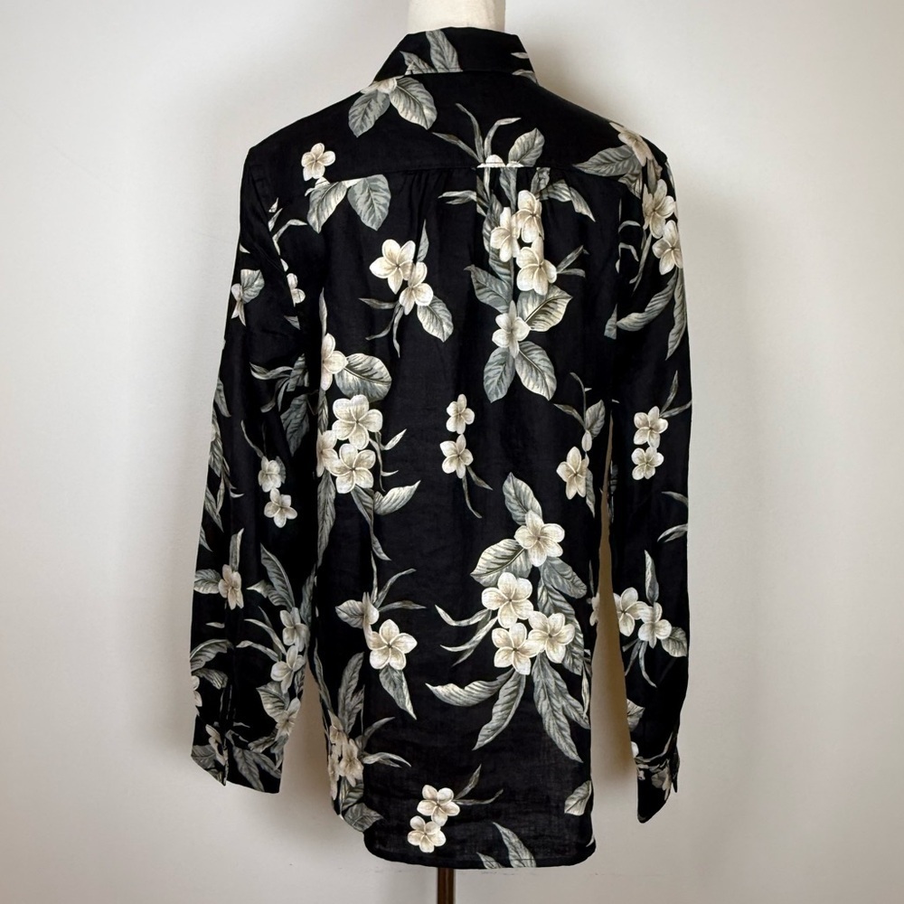 Lands End 100% Linen Black Floral Button-front Shirt Women’s Size Medium (10-12) - Picture 5 of 11